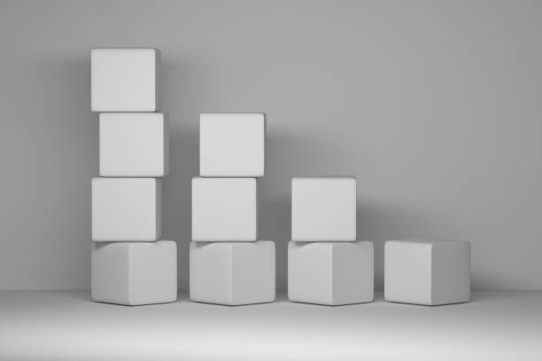 istock Arrangement of white simple cubes on white background 1442880909