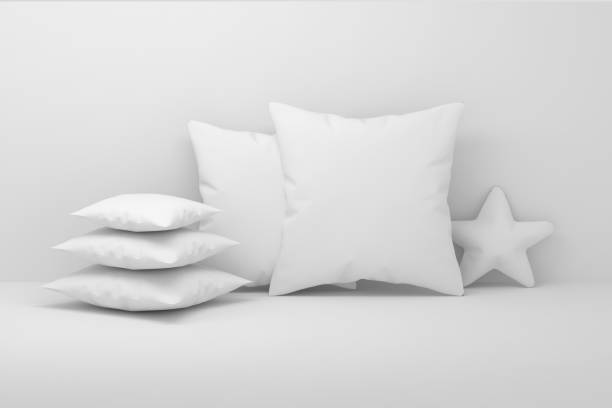istock Set of five white blank pillows with blank surfaces and white star 1442882022