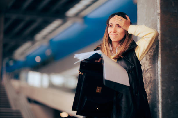 stressed woman holding documents forgetting something important - fine print imagens e fotografias de stock