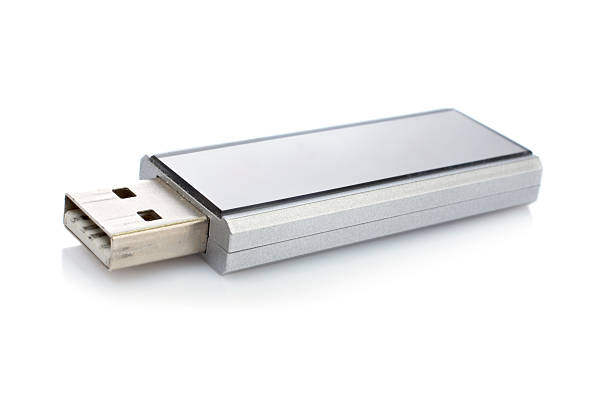 istock Portable metal flash drive isolated on a white background 144288400