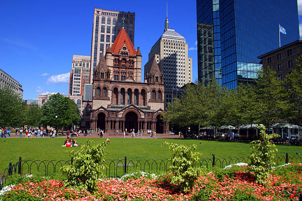 copley square, boston - boston new england water church foto e immagini stock