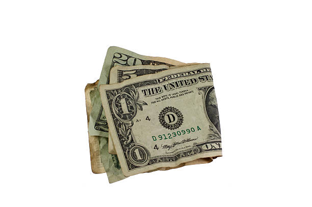 dobrado dólares bills - crumpled currency dollar folded imagens e fotografias de stock