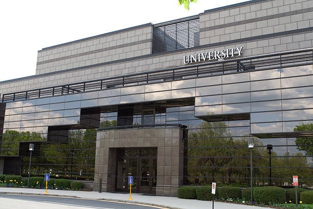 istock Modern Black Glass Office Building Labeled "University" 144289802