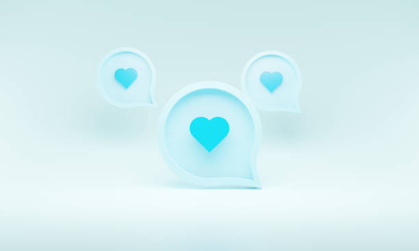 istock 3d social media notification love heart blue icon in chat bubble blue on blue background 3D illustration rendering 1442898538