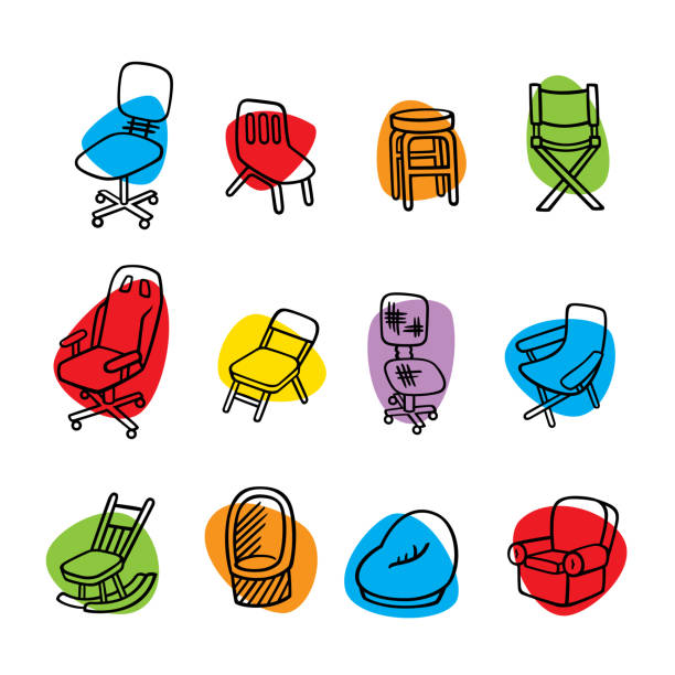 Chair Doodles Set Vector illustration of a set of hand drawn multi-colored chairs against a white background. bean bag illustrations stock illustrations