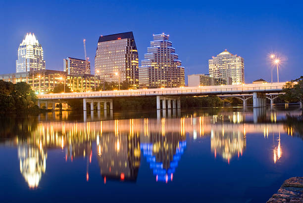 istock Austin Texas City Skyline at Night with Reflections 144289962