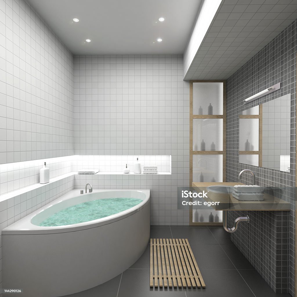 A modern white stylish bathroom Modern interior. 3D render. Bathroom. Exclusive design. Architecture Stock Photo