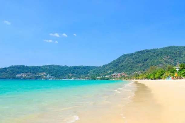 Patong Beach with crystal clear water and wave, the most famous tourist destination, Phuket, Thailand