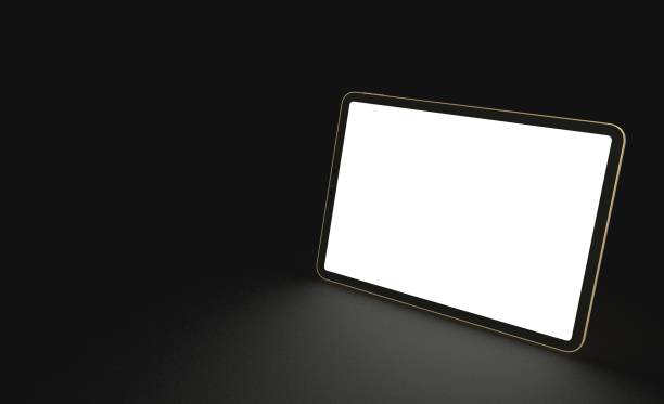 istock 3D rendering of a Tablet with a blank screen with  copy space on a black background 1442903385