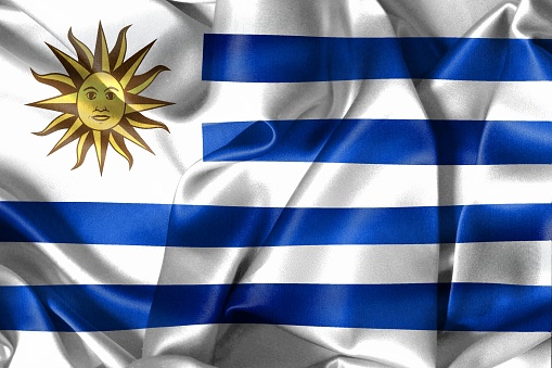 A 3D-Illustration of a Uruguay flag - realistic waving fabric flag.