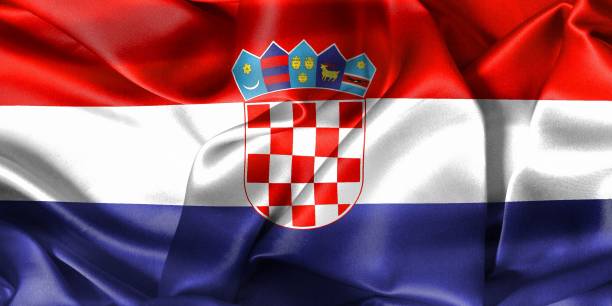 istock Flag of Croatia with realistic waving fabric design. 1442903548