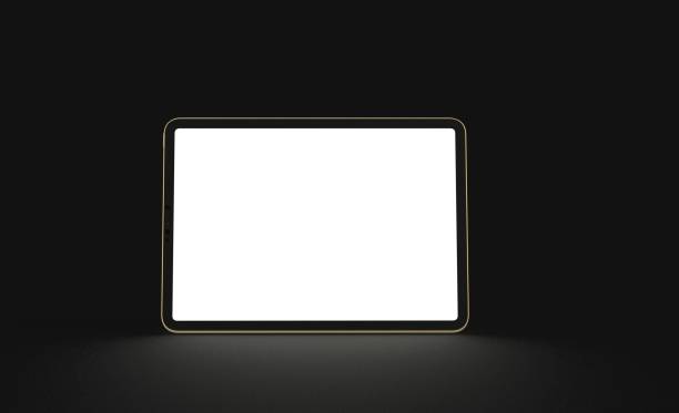 istock 3D rendering of a tablet with a blank screen in the black background 1442903648
