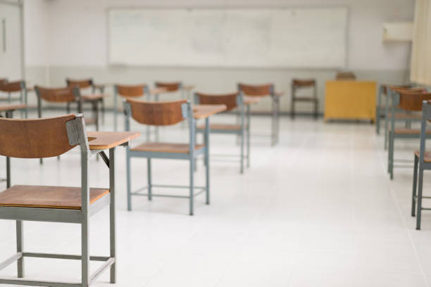 istock Empty classroom without students due to the COVID-19 pandemic and schools being closed 1442905381