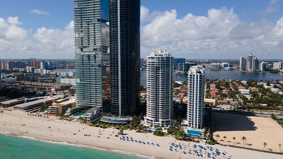 Aerial shot of Porsche Design Tower near Miami beach