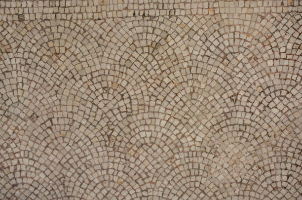 istock Overhead shot of cobblestone pavement in shell or arched pattern 1442908753