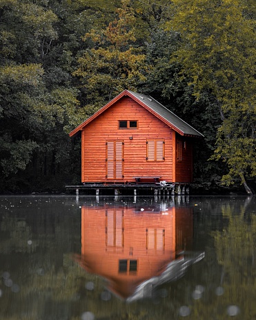 Fishing house in Hungary at Tata Derito lake.