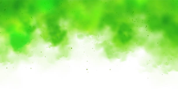 istock Green colorful smoke clouds isolated on white background, realistic mist effect, fog. Vapor in the air, steam flow. Vector illustration 1442909789