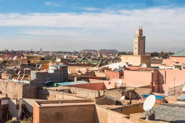 The beautiful Marrakech city skyline, Medina region, and Marrakech-Safi region in Morocco