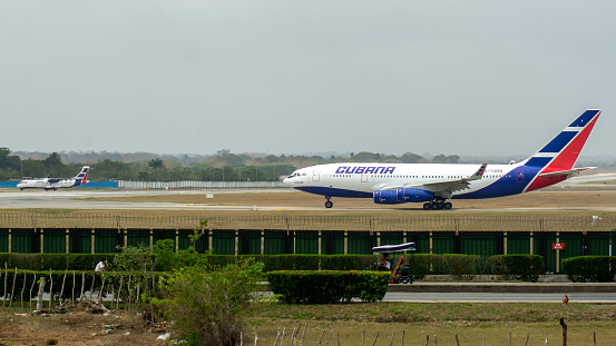 La habama, Cuba – April 19, 2021: The planes of Cubana airline in the Jose Marti International airport in Havana, Cuba