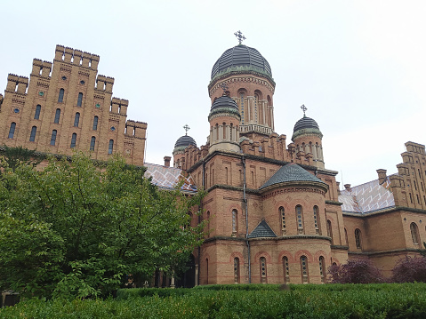 Chernivtsi, Ukraine - September 27, 2022: Three Saints Orthodox church in National University in Chernivtsi at Ukraine