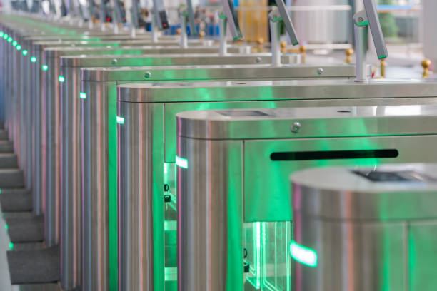 istock Closeup shot of turnstiles with scan function 1442916260