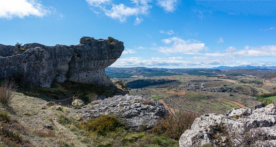 A beautiful view of a village from the mountain Las Tuerces in Palencia, Spain