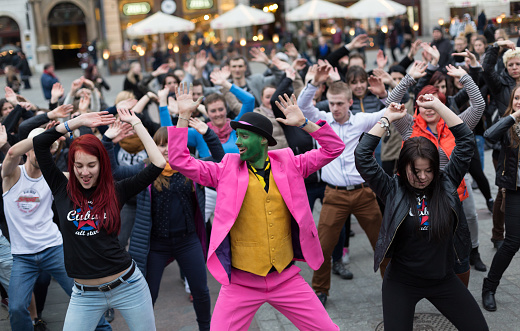 Crac, Poland – April 06, 2015: The people dancing at the international Flashmob day of Rueda de Casino in Krakow, Poland