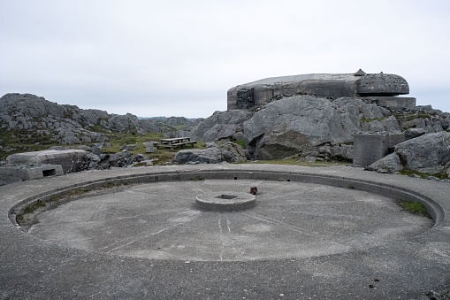 Skudeneshavn, Norway – September 08, 2022: Skudeneshavn, Norway - June 8, 2022: Syreneset fort is a German coastal fort from the Second World War. It was equipped with five 122 mm guns.