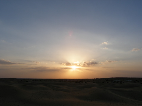 Sunset in Indian desert near Pakistan border    