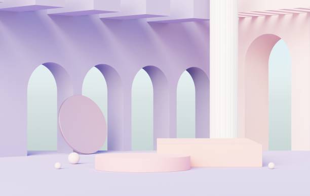 istock 3d render abstract display podium platform for  product presentation and advertising. Minimal scene backdrop with clean design. Vacant pedestal for mock up. Empty stage with pastel color for cosmetic. 1442919121