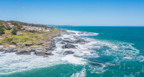 caleta pellines constitucion maule chile, aerial view from drone horizontal photo of sea and beach caleta pellines constitucion maule chile, aerial view from drone horizontal photo of sea and beach, coastline surf spo constitucion photos stock pictures, royalty-free photos & images