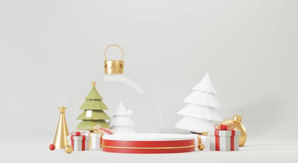 istock 3d Abstract podium stage platform with minimal Christmas and New year event background. Merry Christmas scene for product display or mock up banner. Empty stand pedestal decor in Xmas winter scene. 1442920301