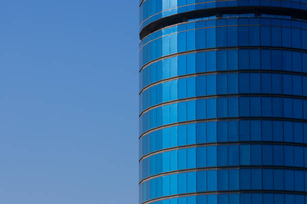 istock Closeup of a skyscraper with blue windows 1442920874