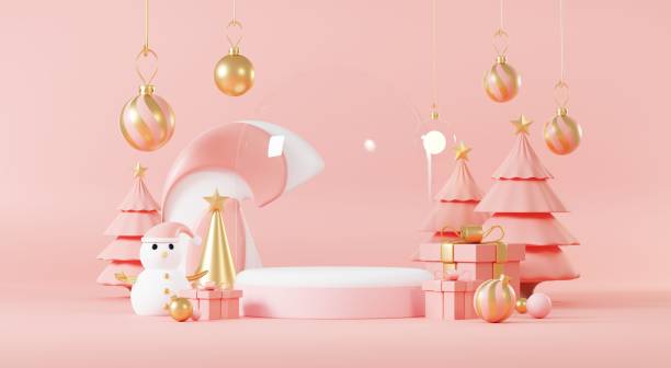 istock 3d Abstract podium stage platform with minimal Christmas and New year event background. Merry Christmas scene for product display or mock up banner. Empty stand pedestal decor in Xmas winter scene. 1442921013
