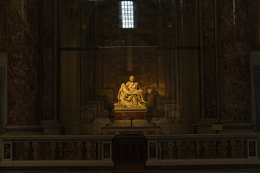 Vatican, Vatican – September 02, 2019: The unique Pieta Renaissance sculpture in the  St. Peter's Basilica, Vatican City