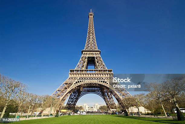 Eiffel Tower In Paris On A Clear Spring Day Stock Photo - Download Image Now - Architecture, Blue, Built Structure