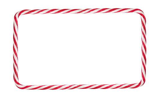 Candy cane, christmas frame isolated on white background with copy space
