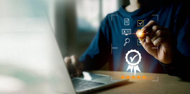 istock businessman working with computers  service Quality assurance, Guarantee, Standards, ISO . 1442925301