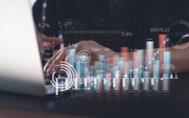 istock Businessman analyzing financial data, economic growth graph chart on laptop computer. Business planning and strategy. Analysing trading of exchange, financial report. Finance and investment 1442927435