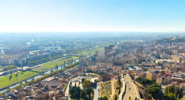 Lerida or Lleida panoramic city landscape view- Catalonia in Spain stock photo