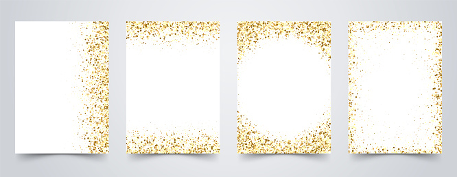 Banners with golden shiny confetti on white. Vector flyer design templates for wedding, invitation cards, business brochure design, certificates