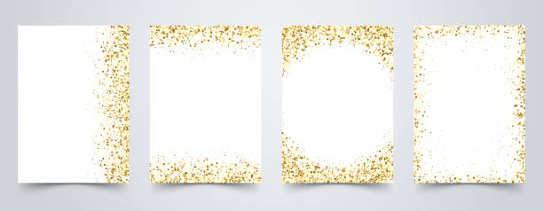 Banners with golden shiny confetti on white. Vector flyer design templates for wedding, invitation cards, business brochure design, certificates. Banners with golden shiny confetti on white. Vector flyer design templates for wedding, invitation cards, business brochure design, certificates thank-you-gold-greeting-card stock illustrations