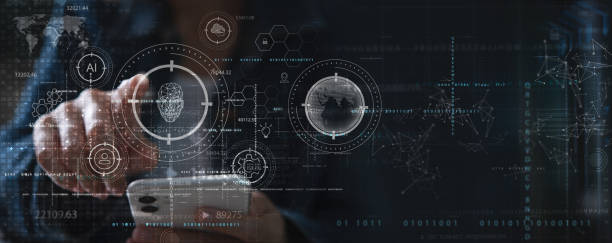 istock Biometric identification technology, cyber security protect business data, digital facial recognition system. Businesswoman using mobile phone and identity face scanning to unlock and access to business data network 1442931163