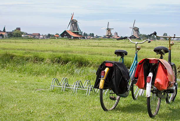 Dutch Windmills and Bicycles stock photo