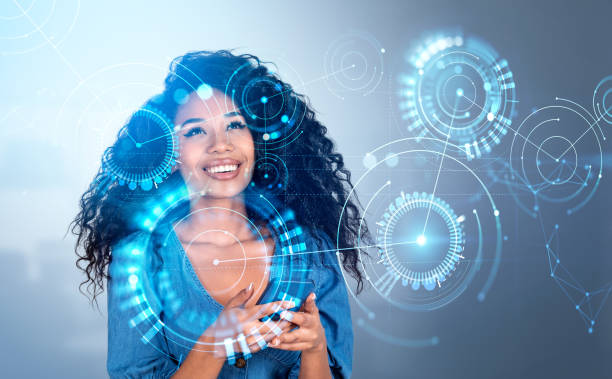 istock African woman using smartphone, artificial intelligence and metal world 1442932592