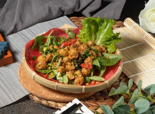 Photo of Fried Salted crispy Dragon Ball served in dish isolated on table top view of chines food