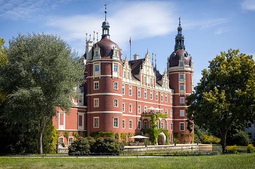 Neo-Renaissance style new Muskau palace, Bad Muskau, Germany. It is located in an extended park, the Muskau Park