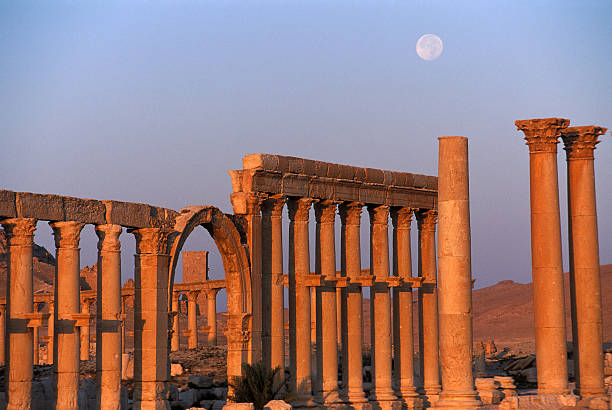 istock Palmyra ruins in the sunset with moon 144293484