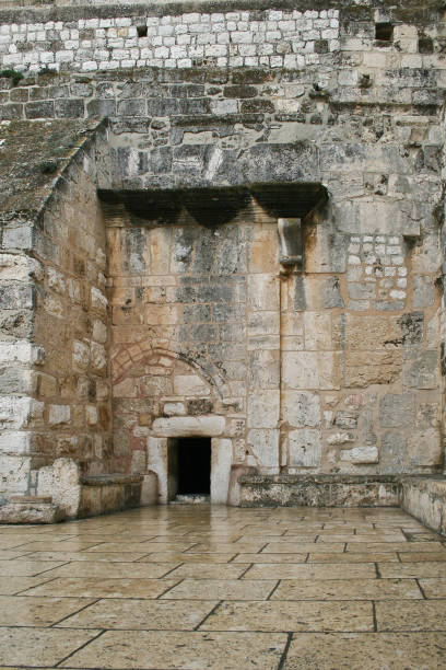 The main entrance to the Basilica of the Nativity stock photo