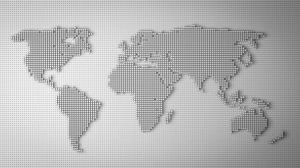 istock 3d pixel world map background. Digital dots in the form global earth. 1442935591